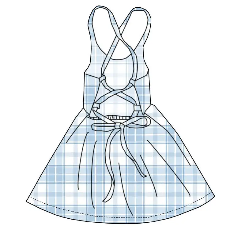 

Stylish backless cross-strap dress with rainbow plaid print and elastic bow embellishment - customizable and wholesale available