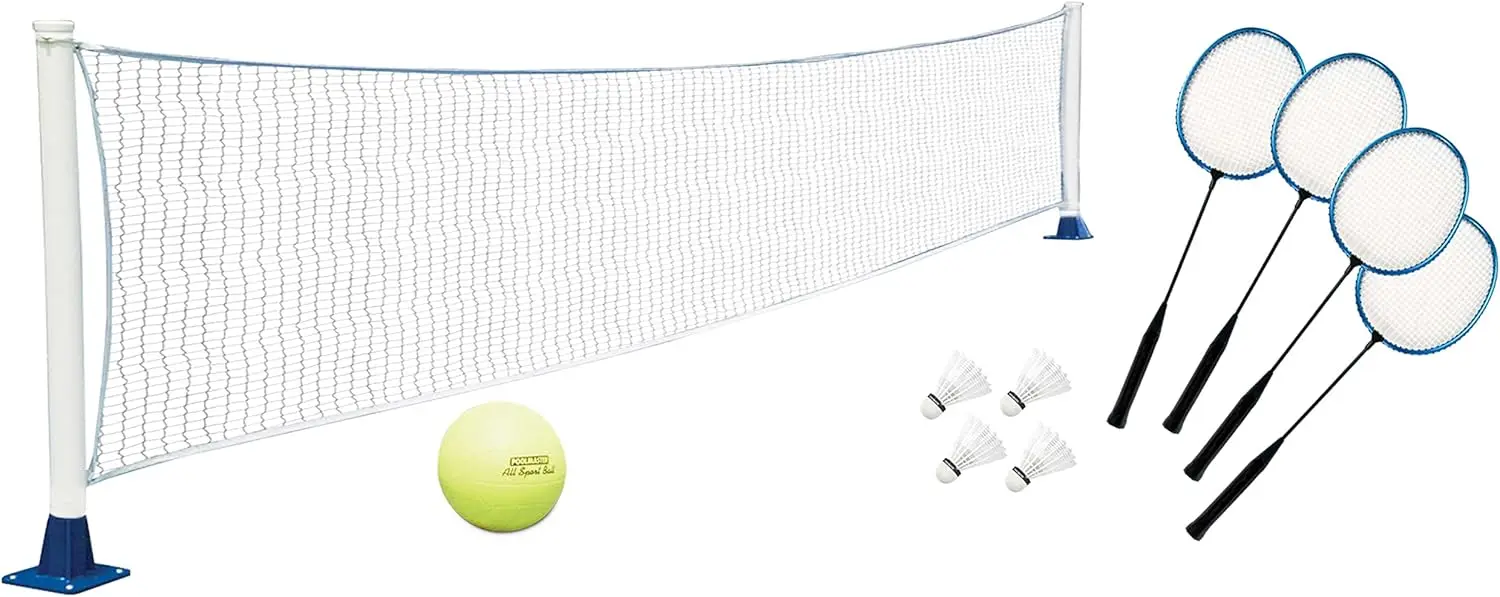 Above-Ground Pool Volleyball and Badminton Game with Permanent Mounts, White