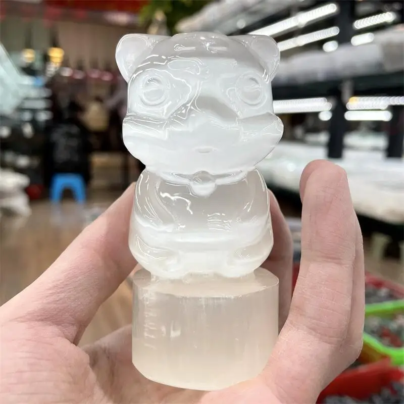 

Natural Selenite Crystal Carvings Tiger Figure Gypsum Ornament Statue Reiki Healing Decorative Sculpture Modern Room Design