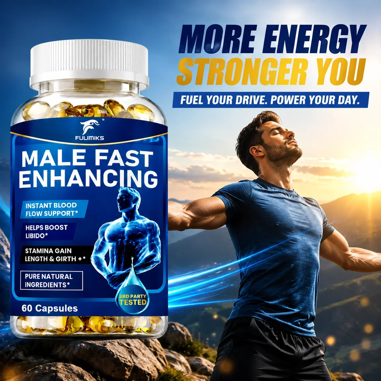 FULIMIKS Male Fast Enhancing Supplement with Maca & Epimedium, Support Blood Circulation & Reproductive Health, Fatigue, Energy