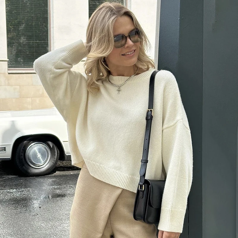 

Ticketsx Basic Solid Sweater Women's O Neck Autumn Winter Short Pullover Sweater Female Casual Thick Warm Soft Loose Sweater