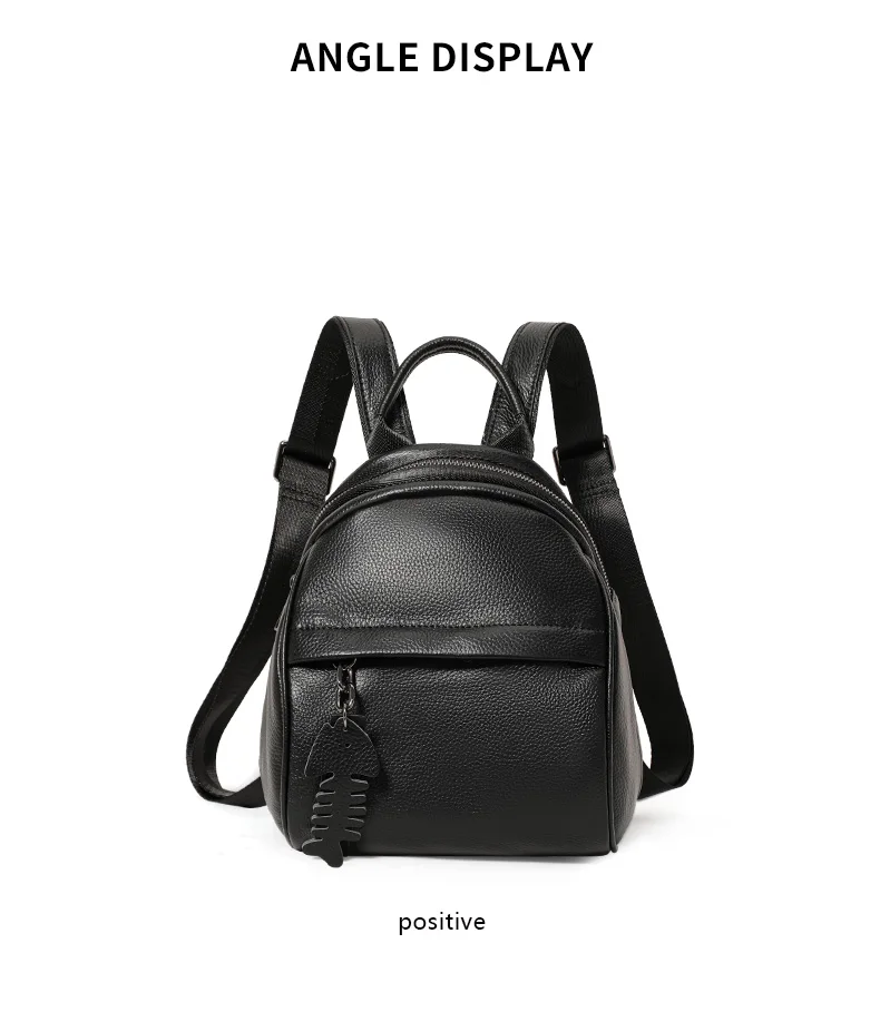 Mini-Rucksack aus genarbtem Leder für Damen, süßer kleiner Rucksack mit Fischgräten-Anhänger, lässiger Tagesrucksack für Damen, ideal für Arbeit und den täglichen Gebrauch – Detail 8