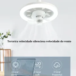 Ventilador de teto com luz LED e controle remoto, luz de resfriamento elétrico, rotação 360 °, luz decorativa interior