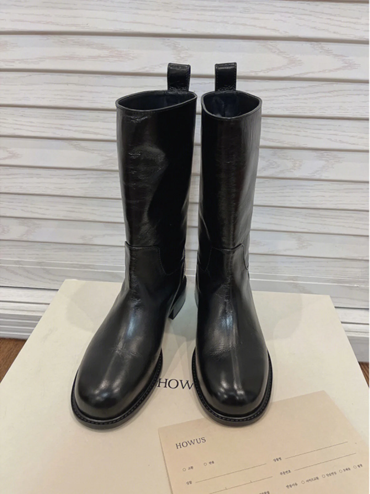 

Western Cowboy Rain Boots Leather Version Thi Heel Knight Boot Mid-Calf Faionable Waterproof Platform Stitching Detail