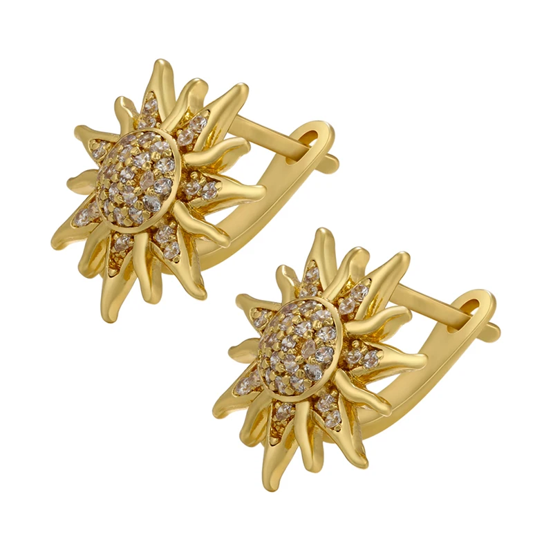 ZHUKOU NEW Mini CZ crystal gold color Sun flower stud earrings for women stud earrings party Jewelry wholesale VE555