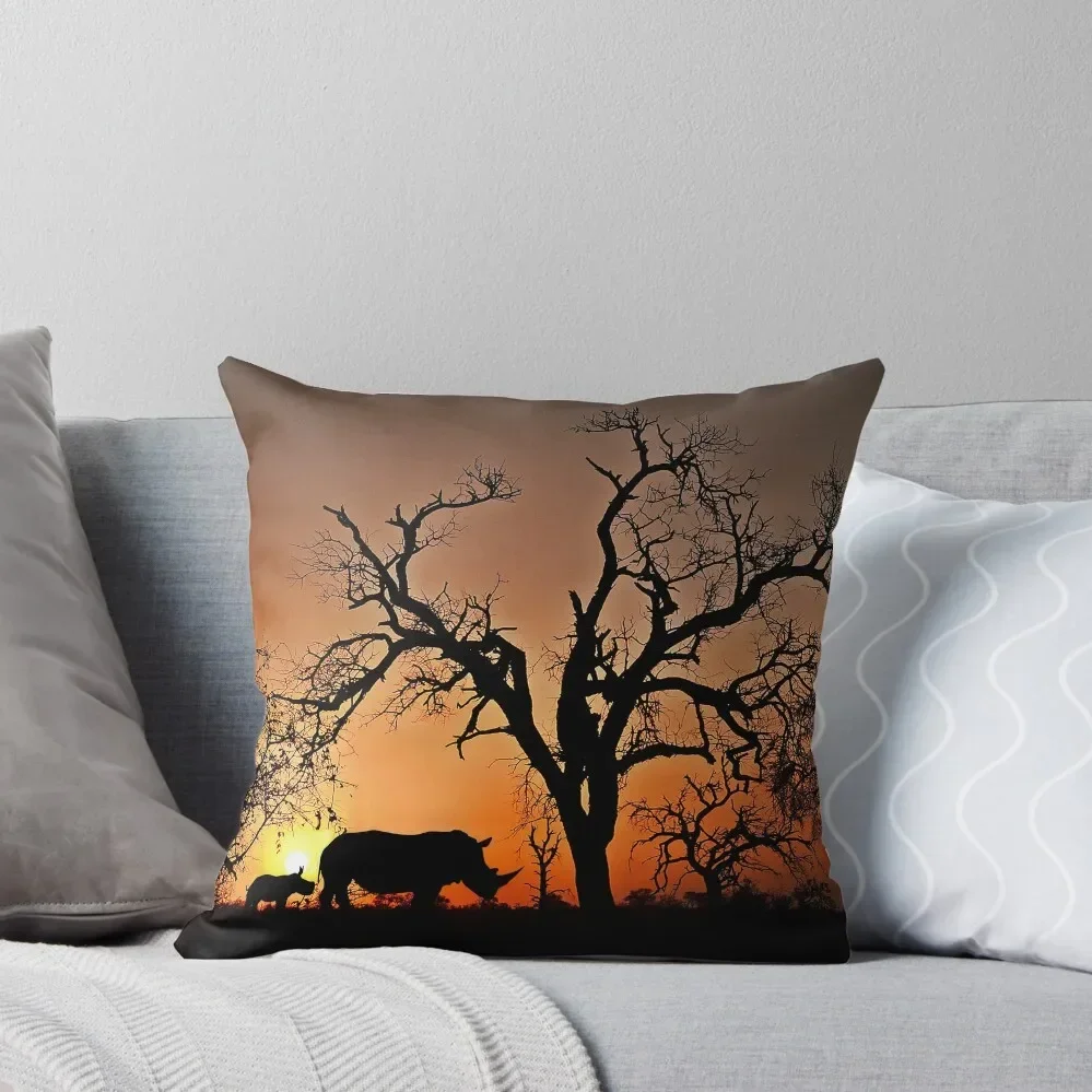 Sunset Rhinos Throw Pillow pillow cover luxury Sofa Cushion Cover Sofas Covers Sofa Covers Pillow