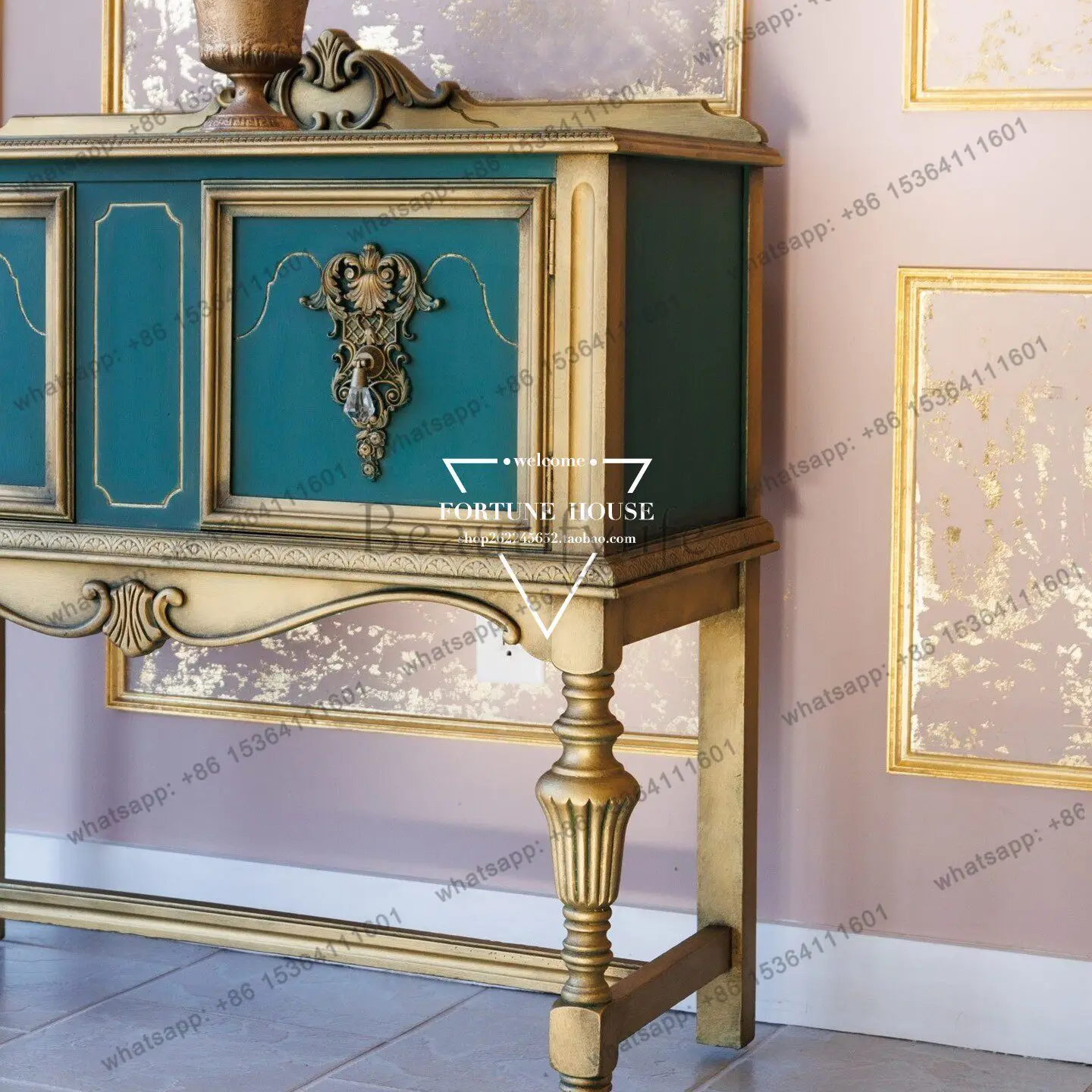 French retro old solid wood porch cabinet American luxury color matching double door decorative cabinet