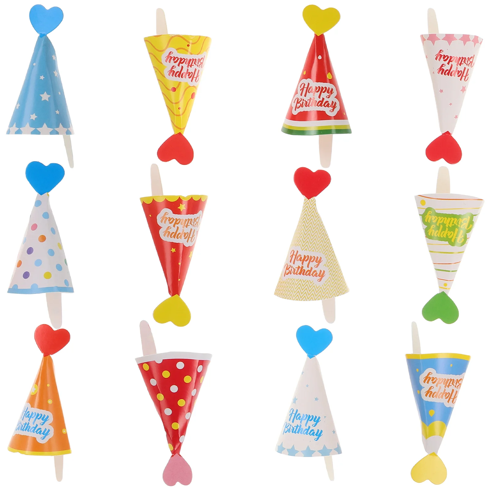 

36 Pcs Cupcake Picks for Birthday Hat Decoration Ice Cream Cone Venue Setting Props Cups Child Sweet Paper