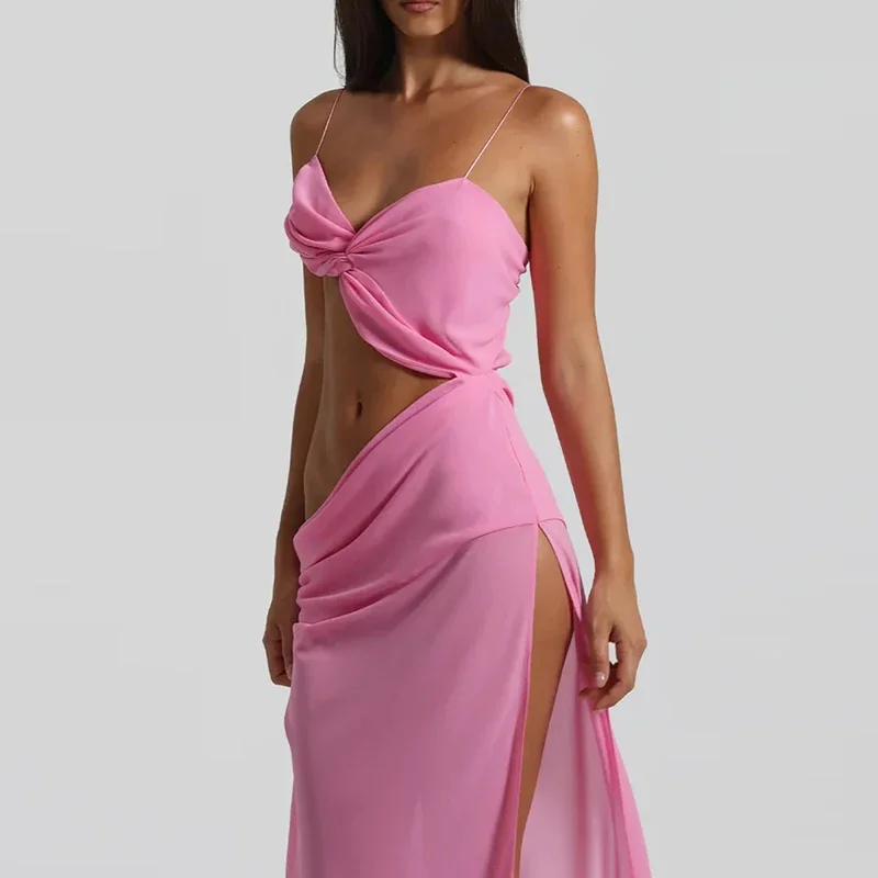 Summer Sexy Backless Irregular Long Dress Womens Side Split Sleeveless Camisole Long Dress Vacation Elegant Hollow Beach Dresses view 6