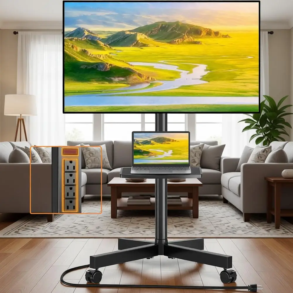 

Регулируемая передвижная тележка для телевизоров с диагональю 23-65 дюймов (LCD, LED, OLED, плоские и изогнутые экраны), до 40 кг, с розеткой, максимальный VESA 400x400 мм