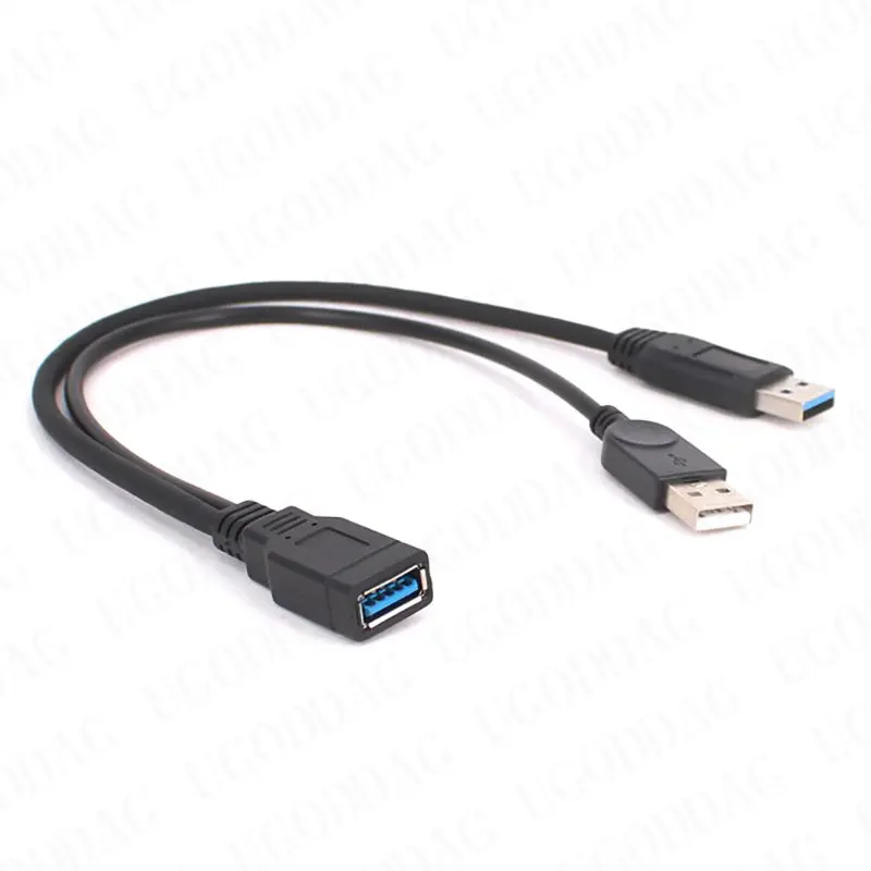 30cm USB 3.0 Female To Dual USB Male Data Hub Power Adapter Y Splitter USB Charging Power Cable Cord Extension Cables