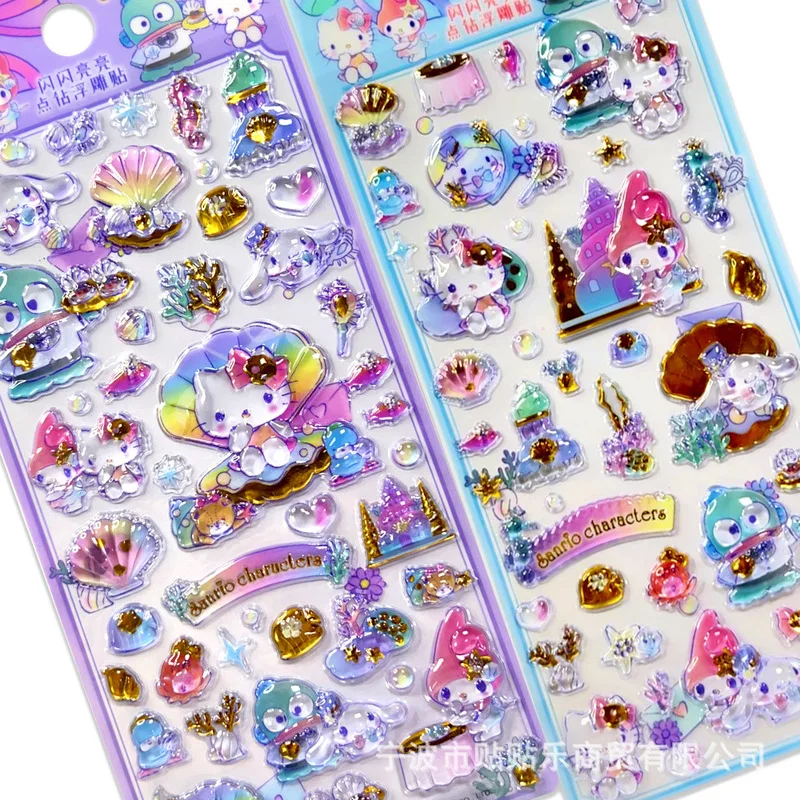 4 szt. Naklejek 3D Hello Kitty Kawaii z wytłoczeniami, urocze naklejki Kuromi do samodzielnego ozdabiania etui na telefon komórkowy, naklejki papiernicze, prezent