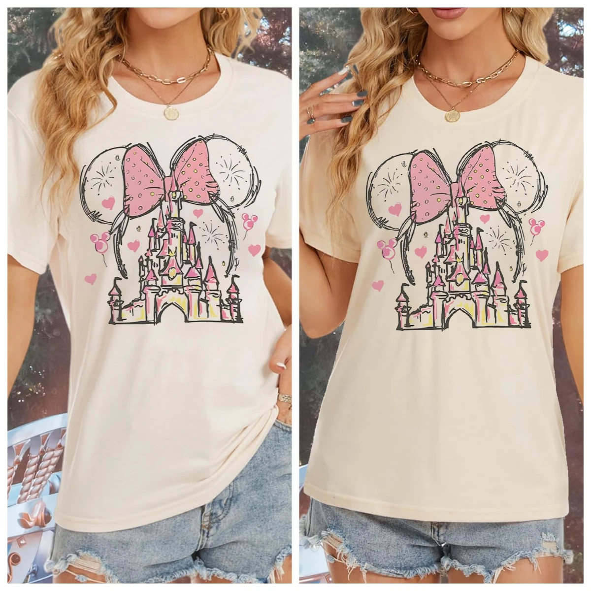 

Женская волшебная рубашка, футболка с рисунком замка, футболка «Волшебное королевство», милая праздничная рубашка, повседневный топ с короткими рукавами