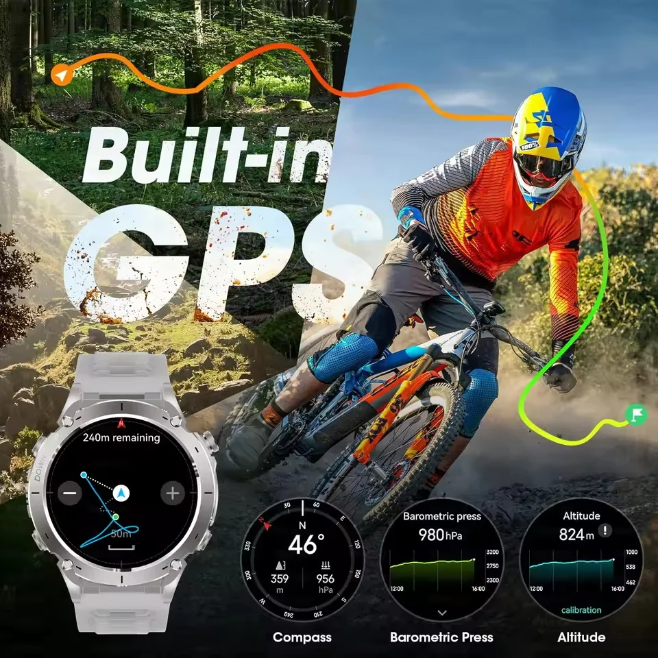 Novo ao ar livre t-rex 3 militar gps relógio inteligente 1.43 "amoled bússola 10atm à prova dwaterproof água 730mah bateria alta 170 + esportes hd chamada relógio