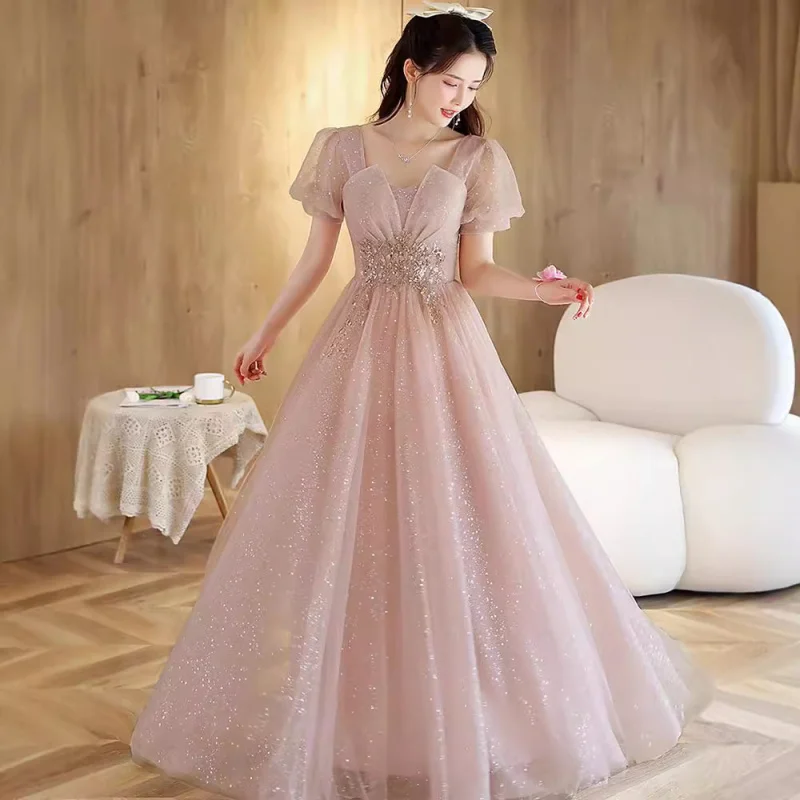 

Pink Art Student Evening Light Luxury Banquet Elegant Performance Niche Host Dress Female