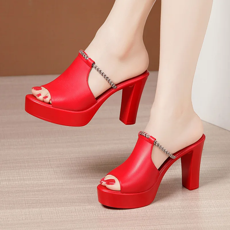 10cm Size 32-43 Elegant Block High Heels Women Sandals Summer 2024 Thick Bottom Slippers Platform Female Office Party Shoes