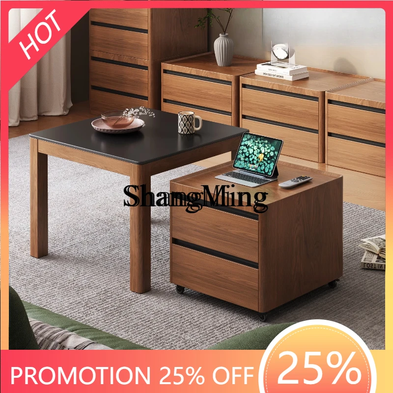 

ZYY Exquisite medieval solid wood square coffee table household multi-functional movable rock slab tea table combination