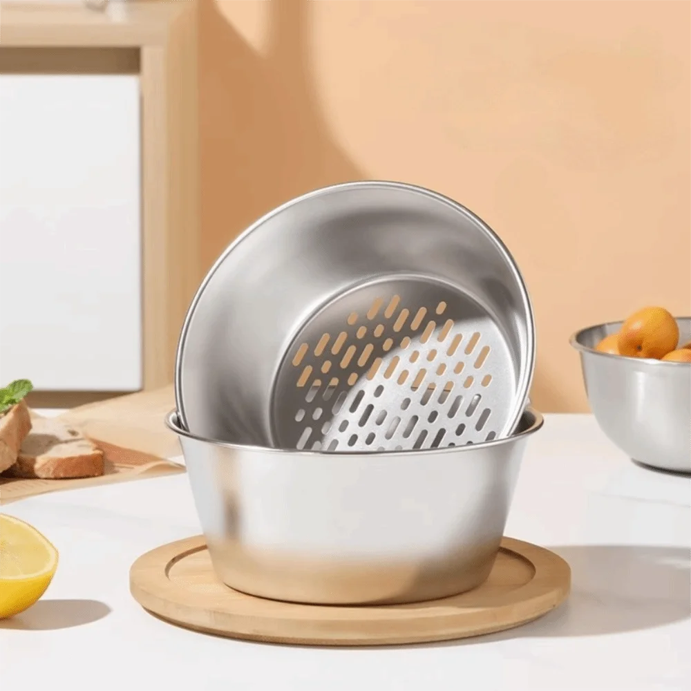 

2Pcs/Set Stainless Steel Strainer Basket Set Stackable Anti-corrosion Rice Colander High Temperature Resistance Rust-proof