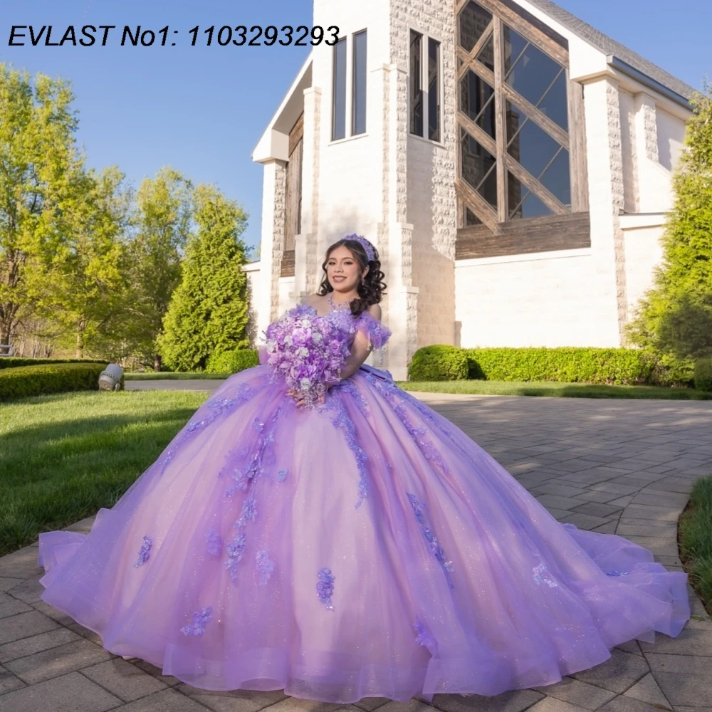 

EVLAST Customized 2025 Lilac Ball Gown Quinceanera Dress Floral Applique Beading Bow Corset Sweet 16 Vestidos De 15 Anos E1Q939
