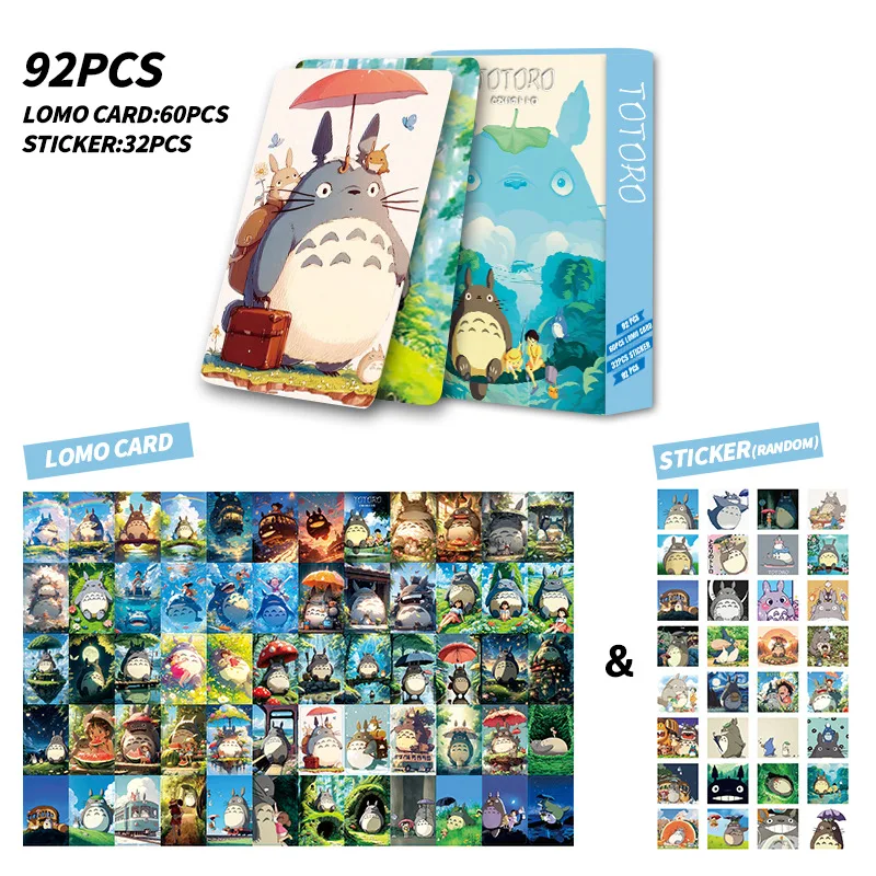 92pcs Anime Ghibli Hayao Miyazaki Lomo Card Double-sided Hd Color Cartoon Photo Card Greeting Cards Laser Flash Collectible Card