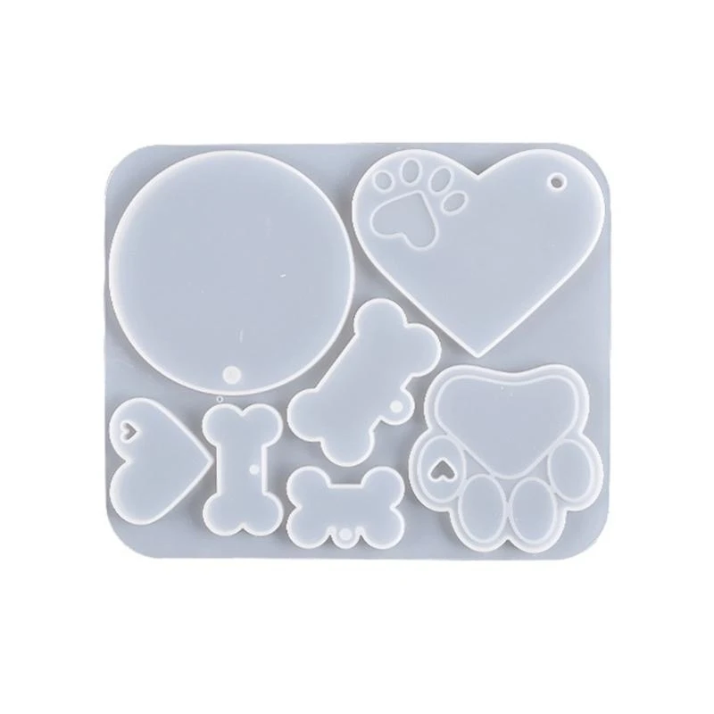 573B Silicone Mold for Dog Label Paw Love Bone Shaped Keychain Pendants Handmade Craf