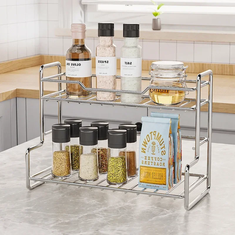 Stainless Steel Storage Shelves, Tabletop Storage Shelves, Stackable Condiment Shelves Storage in The Bathroom Kitchen