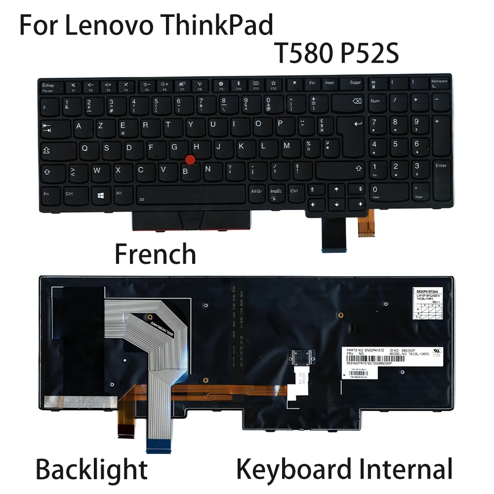 

New For Lenovo ThinkPad T580 P52S Laptop Keyboard Internal French Backlight FRU:01HX270 01HX230