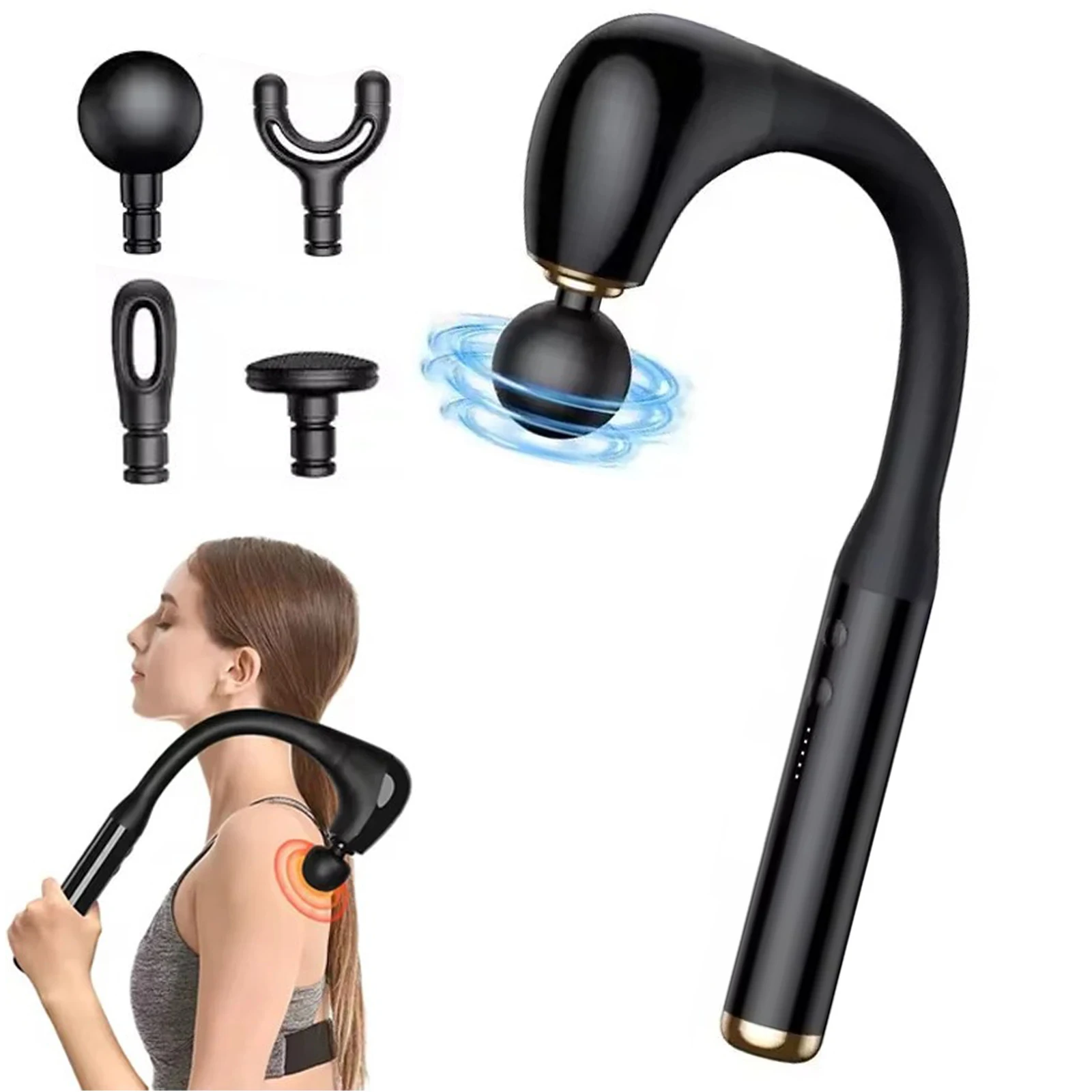 

Fascia Gun with Extended Handle and Elbow for Self-assist Massage of the Upper and Lower Back Muscle Relaxation and Massage Done
