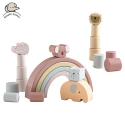 1Set Wooden Toys Rainbow Stacking Blocks Elephant Balance Blocks Educational Balancing Activities Toy Preschool Birthday Gifts