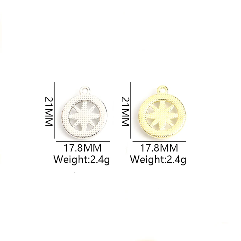 10pcs Exquisite Rhinestones Eight-pointed Star Decor Compass Charms Versatile Sweater Chain Earrings DIY Round Hollow Pendants