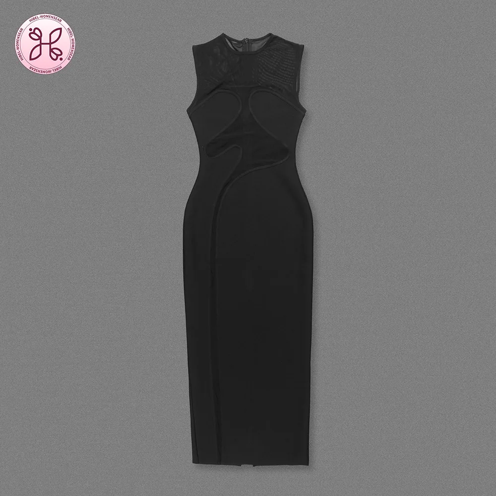 Nieuwe bandage-feestjurk voor dames uit 2025 |   Witte bodycon-jurk met tule inzetstuk |   Rekbare elegante clubkleding