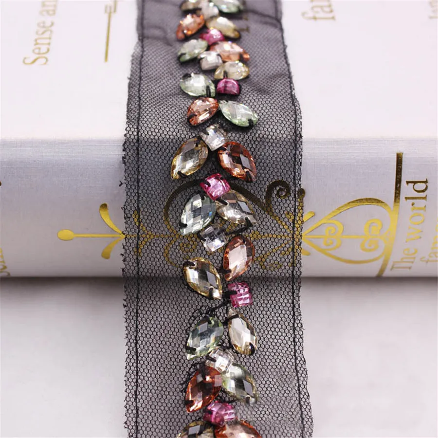 0.5Meter Rhinestone Crystal Bling Diamante Lace Diamond Trim Ribbon Necklace Applique Gem Sparkle Wedding Dress Decoration