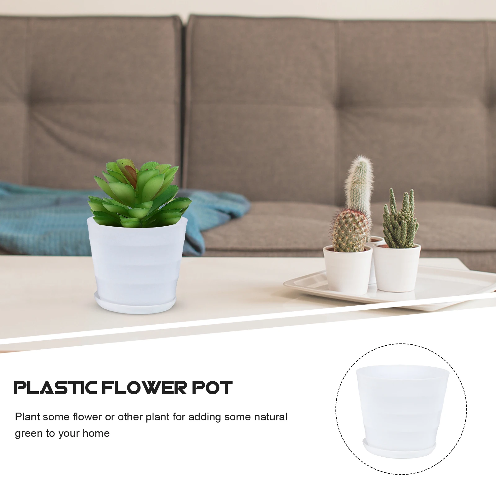 

6 Sets Succulent Flower Pot Round Pots with Trays Home Container Planting Plastic Flowerpots