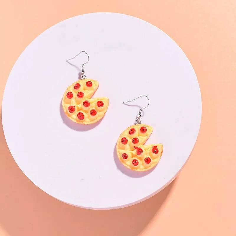 1 Pair Small Fresh Creative Cute Personality Simulation Fruit Apple Pizza Resin Earrings Jewelry