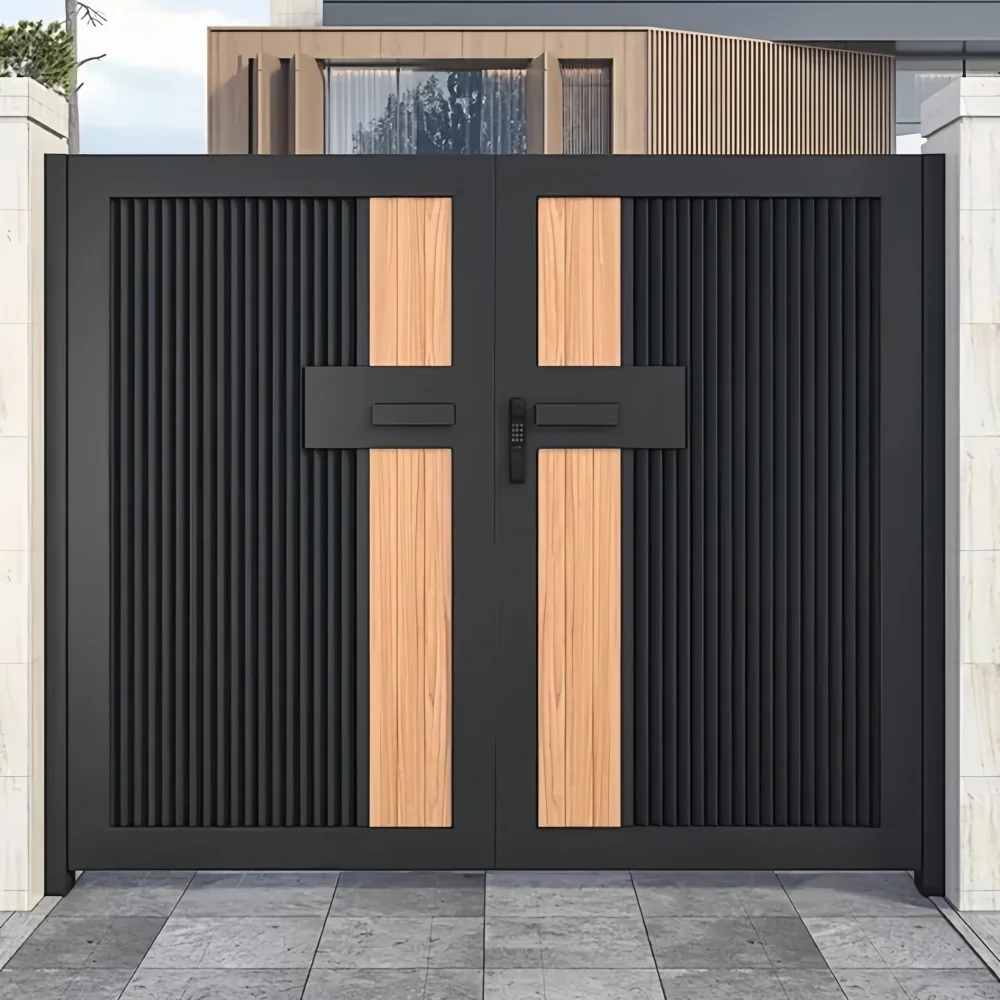 Luxury Aluminum Powder Coated Swing Cantilever Gate Modern Front Yard Entrance Automatic Driveway Outdoor Security Residential