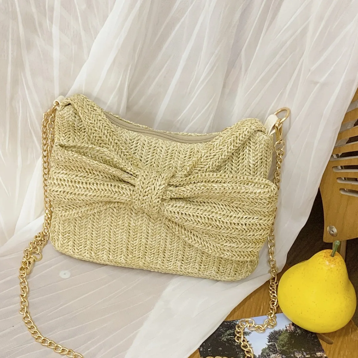 

Women Bow Purse Summer Straw Woven Clutch Bag Luxury Design Handbags Purses Vacation Beach Tote Formal Party Wedding 2024 New