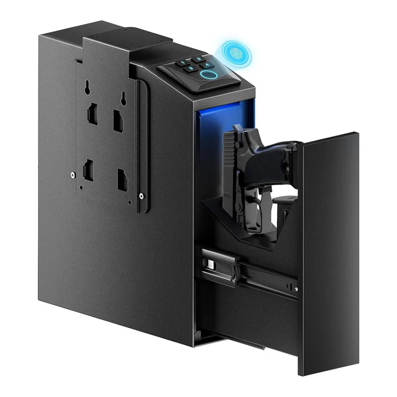 FCC Certified Smart Gun Safe - Fingerprint/Bluetooth/WiFi Wall Mount Hidden Pistol Safe Quick Access Anti-Theft Handgun Security