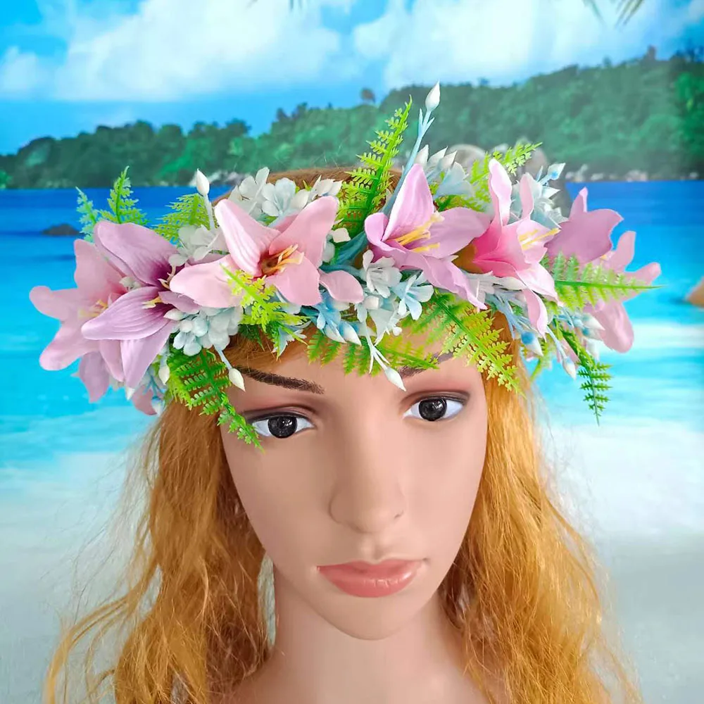 

Free Shipping KN-hk056 20Pcs/lot Artificial Silk Lily Headband Haku Hawaii Floral Headwear Crown Dance Garland Flower Head Lei