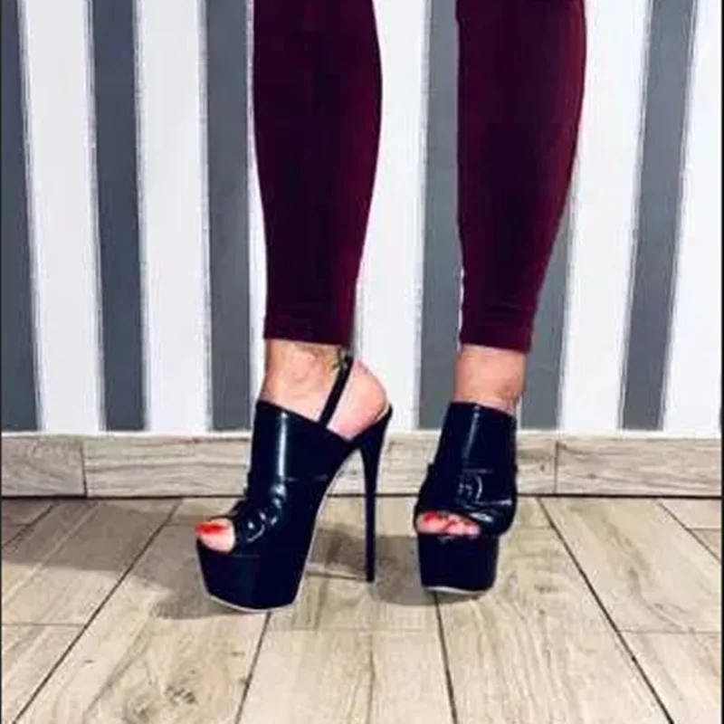 Fashion Pleated Peep Toe Slingback Pumps Black Leather PU High Platform Heels Female Dress Shoes Cutouts Women Footwears