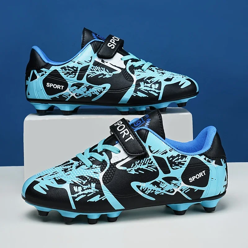 Kids Football Shoes Velcro Boys Soccer Cleats Children Training Boots Youth Non-slip Breathable Football Boots Outdoor Sports