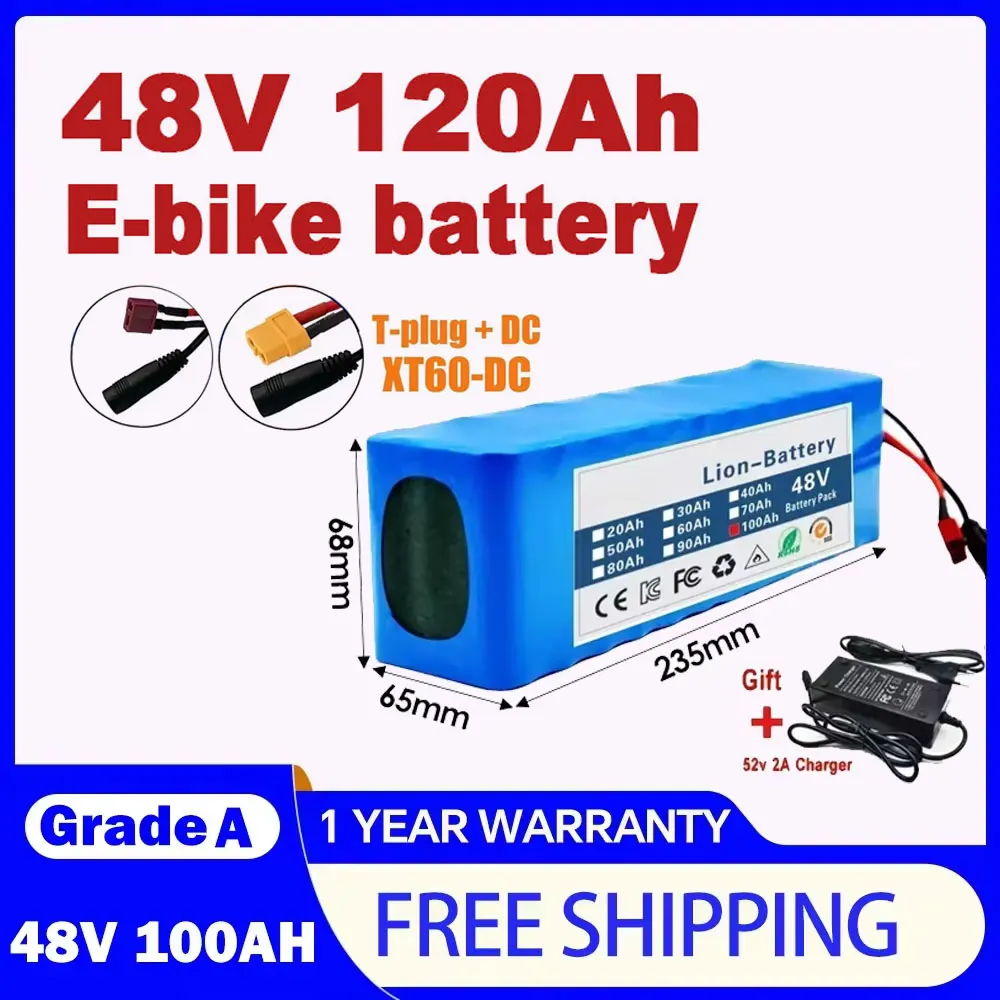 

NEW 48V 120ah 13S3P 48V Lithium Ion Battery 200Ah, for 54.6V Electric Electric Scooter, with Reinforced Bms