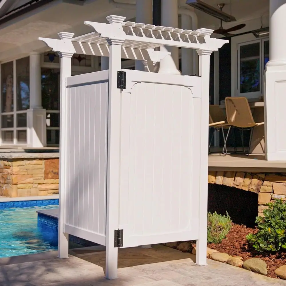 

White Vinyl Privacy Enclosure Kit with Door for Pool and Spa, 89x62x47