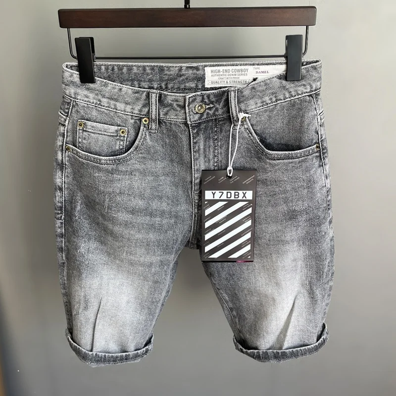 Summer New Men'S Denim Shorts Fashionable And Versatile Loose Split Straight Fit Elastic Casual Middle Pants Horse Pant