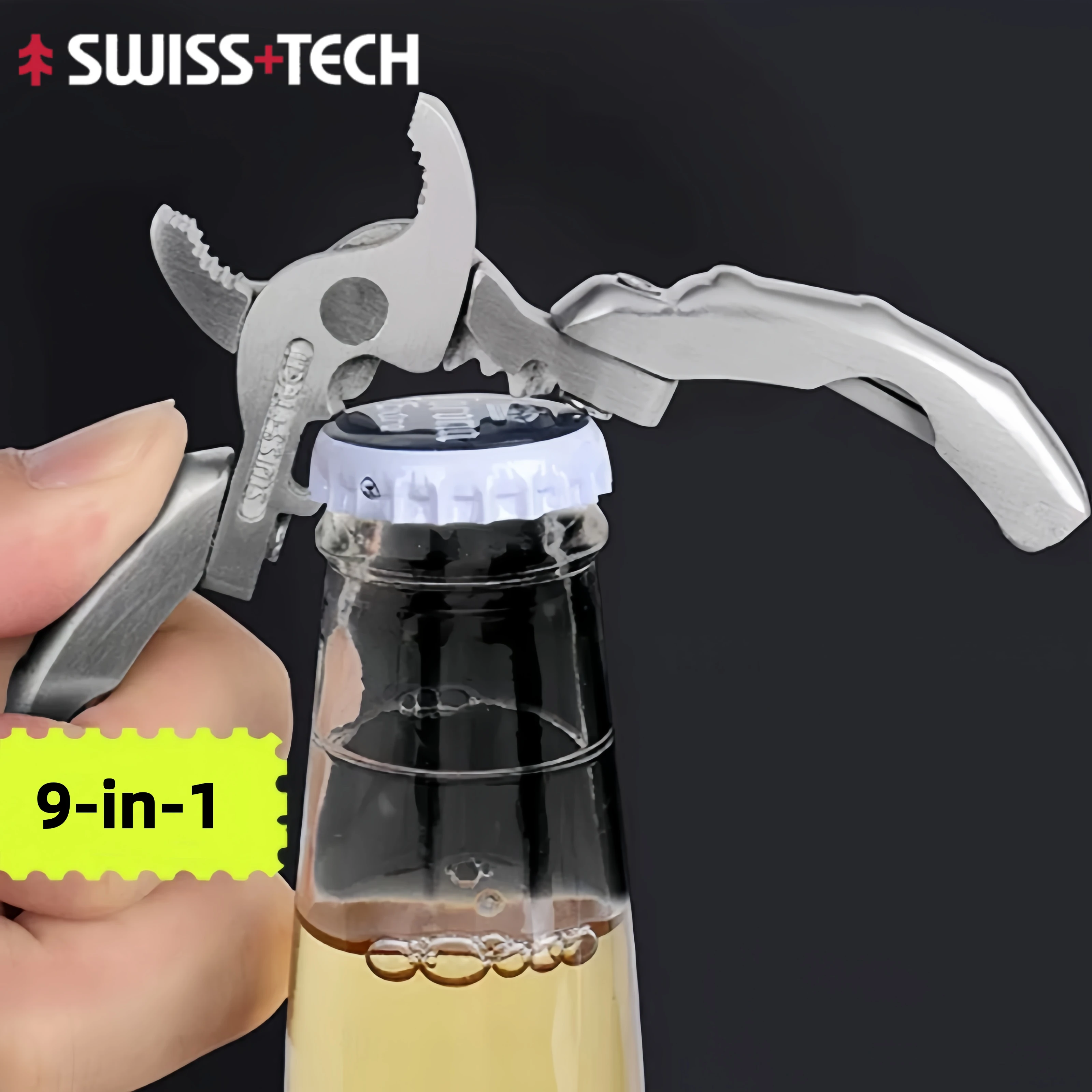 ชุดอุปกรณ์อเนกประสงค์ SWISS TECH 9-in-1 สำหรับการเดินทาง ชุดเครื่องมือพกพา EDC คีมพับ ไขควง ที่ดันซิมโทรศัพท์ ที่เปิดขวดเบียร์แบบพกพา