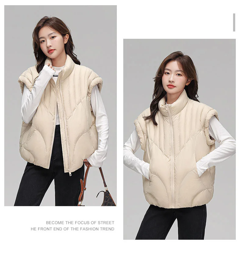 Women 2023 NEW Fashion Wide Loose Winter Waistcoat 90% White Duck Down Sleeveless Coat Spring Autumn Black Thick Vest
