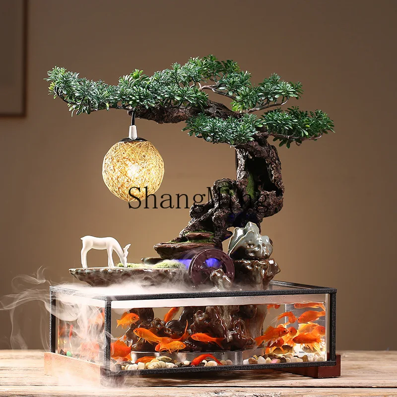 

SM new creative lucky water fish tank landscaping ornament Chinese desktop office decoration ornament