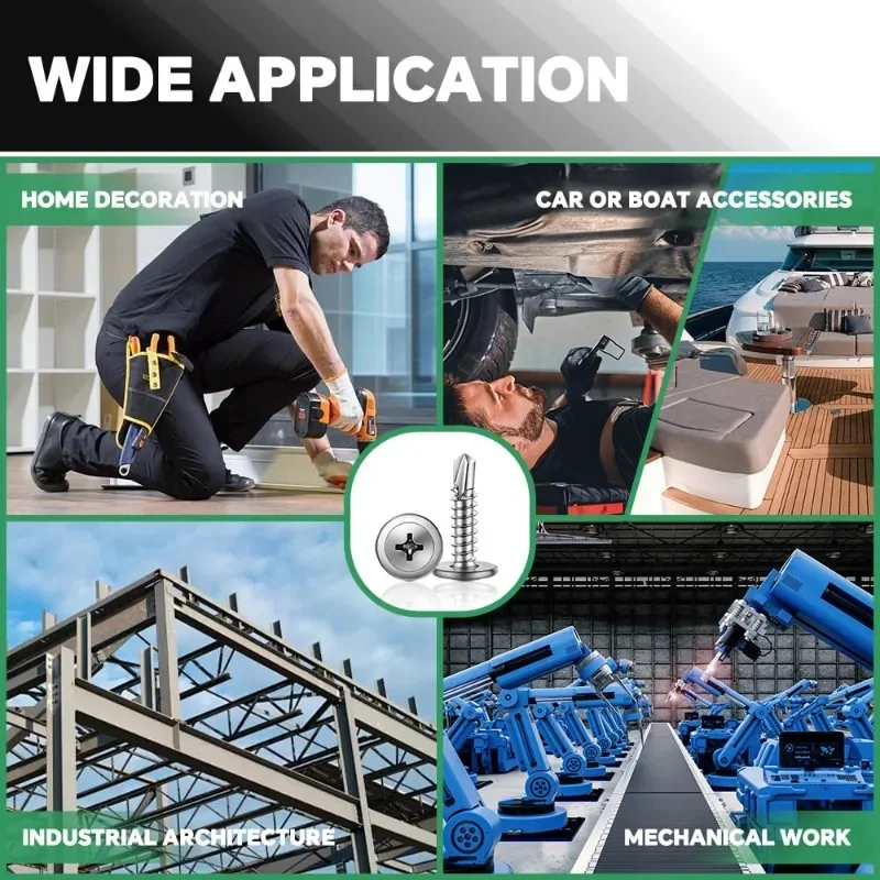 200/20 pz Viti autofilettanti Vite autoperforante Phillips a testa piatta grande in acciaio inossidabile per kit di assortimento di lamiera di legno