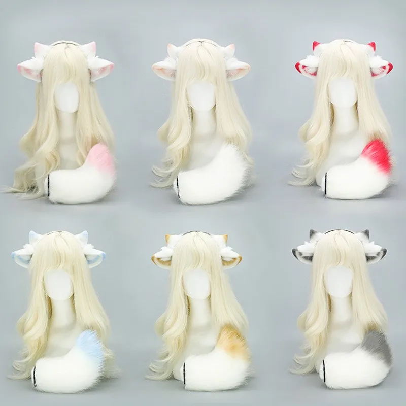 

Plush Sheep Ear And Tail Set Cosplay Props Halloween Festive Wear Women's Traditional Costume Stage Performance Ethnic Wear