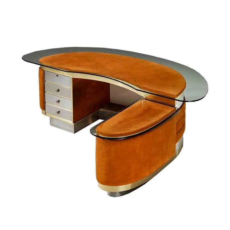 Light luxury corner desk, computer desk, study villa modern high-end tempered glass writing desk, boss desk