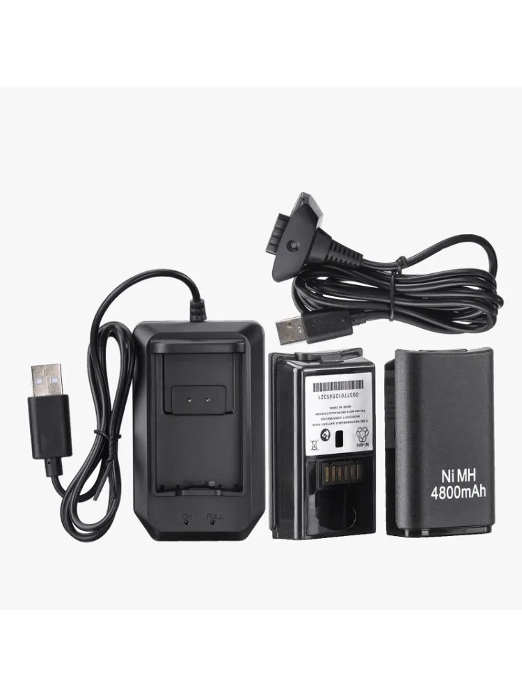 1 jeu de manette de jeu Rechargeable noir/blanc 4800mAh, 2 Batteries avec câble de chargement pour batterie de contrôleur sans fil Xbox 360